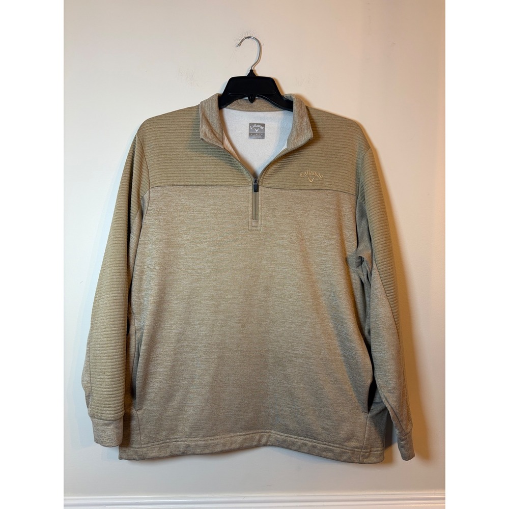 Callaway Quarter Zip Pullover Mens Large Tan Heather Ribbed Texture Fleece Lined